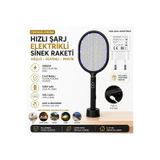 Dijital Ekranlı Şarjlı Sinek Raketi Usb Type-c Elektrikli Standlı El Tipi Mor Işıklı Sivrisinek Öldürücü Black