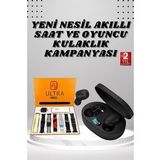 Dijital Göstergeli Kulaklık ve 7 Kordonlu Akıllı Saat Android ve İOS Uyumlu Uyku Takibi Sesli Görüşme