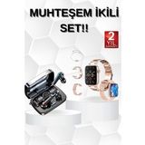 Dijital Göstergeli Powerbank Bluetooth Kulaklık ve Yeni Nesil Amoled Ekran Akıllı Saat