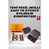 Dijital Göstergeli Powerbank Kablosuz Kulaklık ve 7 Kordonlu Yeni Nesil Akıllı Saat Dokunmatik Kontrol
