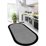 Dijital Kaymaz Gri Jüt Görünümlü Oval Siyah Çerçeveli Mutfak Halısı Salon Halısı Halı Yolluk DC-7027-GRİ Oval - 100 x 550 cm