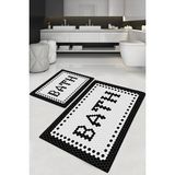 Dijital Kaymaz Yıkanabilir 8034 Bath Modern Banyo Paspası Banyo Halısı Klozet Takımı - Beyaz - Siyah