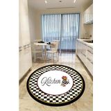 Dijital Kaymaz Yıkanabilir Mackenzie Kitchen Siyah Yuvarlak Mutfak Halısı Dekoratif Halı