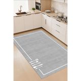 Dijital Kaymaz Yıkanabilir Modern Çerçeveli Kıtchen Mutfak Halısı Gri Mutfak Halısı Dc-5055