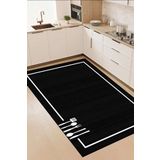Dijital Kaymaz Yıkanabilir Modern Çerçeveli Kıtchen Mutfak Halısı Siyah Mutfak Halısı Dc-5057