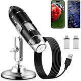 Dijital Mikroskop Kamera, 1600X Büyütme Kapasitesi, 1080P Full HD Fotoğraf ve Video Kaydı, 8 Led Işıklı Kamera, 360 Derece Dönebilir Gövde, Tüm Telefon ve Bilgisayarlarla Uyumlu Mikroskop Kamera