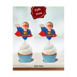 Dijital Nostal Kişiye Özel 10 Adet Süper Kahraman Super Man Cupcake Pasta Süsü | Doğum Günü I Parti