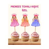 Dijital Nostal Kişiye Özel Prenses Temalı Doğum Günü Cupcake Pasta Süsü 9 Adet I Kutlama Süsü
