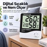 Dijital Oda Termometresi Nem Ölçer Masa Saati Sıcaklık ve Nem Göstergeli Alarmlı Saat