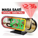 Dijital Projeksiyonlu Masa Saati Rgb Led Işıklı Tavana Duvara Saat Yansıtma, Alarm, Erteleme, Tarih