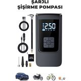 Dijital Taşınabilir Kompresör Araç Lastik Top Şişirme Pompası Hava Kompresörü - Çakmaklık+Şarjlı