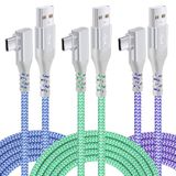 Dik Açılı USB C Kablosu Hızlı Şarj (3'lü Paket 10 ft), Pofesun 90 Derece USB A'dan Tip C'ye Şarj Kablosu Şarj Kablosu Samsung Galaxy S20 S10 S9 S8 Plus Note 9, LG G8 G7 V40-Mavi, Yeşil, Mor