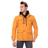 DİK YAKA CEP KAPAKLI REGULAR FİT FERMUARLI ERKEK KAPİTONE MONT SARI 3XL