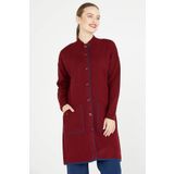 Dik Yaka Cepli Uzun Triko Ceket - Bordo
