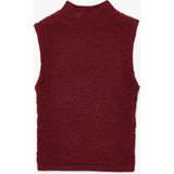 Dik Yaka Dokulu Kolsuz Triko Bluz - Bordo