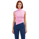 Dik Yaka Fitted Örme Bluz Regular Boy Asimetrik Kesim Mükemmel Uyum Özel Tasarım_Açık Pembe-XL