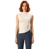 Dik Yaka Fitted Örme Bluz Regular Boy Asimetrik Kesim Mükemmel Uyum Özel Tasarım_Ekru-XS