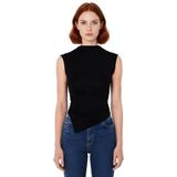 Dik Yaka Fitted Örme Bluz Regular Boy Asimetrik Kesim Mükemmel Uyum Özel Tasarım_Siyah-XL