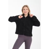 Dik Yaka Lastik Detaylı Çift Cepli Peluş Ceket - 01 Siyah - XL