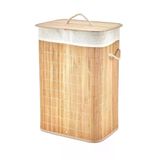 Dikdörtgen Bambu Ahşap Kirli Çamaşir Sepeti 40X30x60cm Seyyar Kapakli İçi Bezli İp Kulplu (5047)