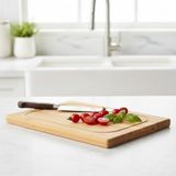 Dikdörtgen Bambu Kesme Tahtası (34X24 Cm) | Antibakteriyel, Oluklu ve Kulplu Doğrama Tahtası | Et, Sebze ve Ekmek Tahtası - 02-Siyah