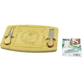 Dikdörtgen - Bombeli Kenar2-Bıçak=sağ-Sol Ahşap Bambukahvaltı Peynir Sunum Pano Bıçak=ahşap SAPLI19X28.7X1.4CM (5250) - Çok Renkli