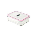 Dikdörtgen Cam Saklama Kabı, 2000 ML, Pembe, Temperli Cam, Silikon Kapaklı, Bulaşık Makinesinde Yıkanabilir