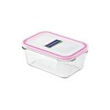 Dikdörtgen Cam Saklama Kabı, 480 ml, Temperli Cam, Pembe Silikon Kapak, 16x11x6 cm D-MCRT048