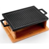 Dikdörtgen Çift Yön Izgara Hot Plate Döküm Demir Yekpare Çift Kulplu Kayın Servis Ahşabı Ölçü 22x30cm.(Isıtıcı dahil değ