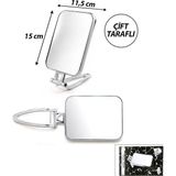 Dikdörtgen - Gümüş 15X11.5CM Makyaj Aynası Çift Taraflı Katlanır Ayaklı BX40