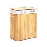 DİKDÖRTGEN İKİ BÖLMELİ İÇ BEZ BAMBU AHŞAP KİRLİ ÇAMAŞIR SEPETİ İP KULP 52X32X62CM (5250)
