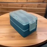 Dikdörtgen Iki Katlı Lunch Box Mavi Renk Beslenme Kutusu Saklama Kutusu - 600 Ml