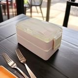 Dikdörtgen Iki Katlı Lunch Box Pembe Renk Beslenme Kutusu Saklama Kutusu - 600 Ml