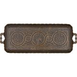 Dikdörtgen Kulplu Zamak Sunum Tepsisi, Osmanlı Motifli Çay ve Kahve Servis Tepsisi, 2 Kişilik Dekoratif Küçük Tepsi (Antik Yeşil) - 0 - 3 lt - 51R-Turuncu