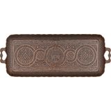 Dikdörtgen Kulplu Zamak Sunum Tepsisi, Osmanlı Motifli Çay ve Kahve Servis Tepsisi, 2 Kişilik Dekoratif Küçük Tepsi (Kahverengi) - 0,21 lt - Afrika Cevizi Rengi