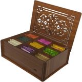 Diken Store Doğal Ahşap Çay Kutusu 9 Bölmeli Kapaklı Poşet Bitki Çayı Saklama Kabı (Tea Box) - Ceviz