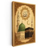 Dikey Kanvas Tablo Kabe ve Mescidi Nebevi Yeşil Kubbe Dini İslami Tablo Ev Ofis Duvar Dekoru