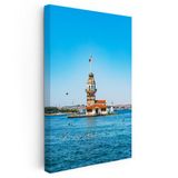 Dikey Kanvas Tablo Kız Kulesi ve Mavi Deniz Manzarası Şehir Mimari Tablo Ev Ofis Duvar Dekoru