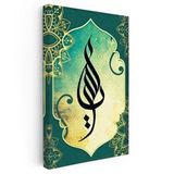 Dikey Kanvas Tablo Modern Kaligrafi Yeşil Desenli Fon Dini İslami Tablo Ev Ofis Duvar Dekoru