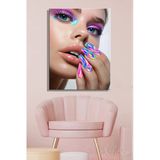 Dikey Tekli Kanvas Tablo Modern Kuaför Güzellik Salonu Sanatsal Makyaj Nail Art Kadın Portre 1812