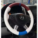 Dikişli Direksiyon Kılıfı Bordo / Mavi / Beyaz Deri Mavi Yüzük Siyah Dikişli Mercedes Sprinter