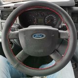 Dikişli Direksiyon Kılıfı İthal Siyah Deri Kırmızı Dikişli Ford Transit İçin