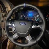 Dikişli Direksiyon Kılıfı İthal Siyah Deri Noktalı Deri Mavi Yüzük Mavi Dikişli Ford Custom İçin