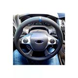 Dikişli Direksiyon Kılıfı Karbon Deri Nokta Deri Mavi Yüzük Mavi Dikişli F Focus 2012-13-14 İçin