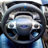 Dikişli Direksiyon Kılıfı Karbon Deri Nokta Deri Mavi Yüzük Mavi Dikişli Ford Focus 2014 Sonrası