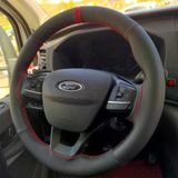 Dikişli Direksiyon Kılıfı Karbon Nokta Deri Kırmızı Yüzük / Dikiş Ford Transit 2020 Kasa İçin