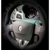 Dikişli Direksiyon Kılıfı Karbon / Noktalı Deri Gri Yüzük Gri Dikiş Renault Fluence Için