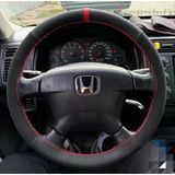 Dikişli Direksiyon Kılıfı Karbon Nubuk Deri Kırmızı Yüzük Kırmızı Dikişli Honda Civic