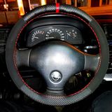 Dikişli Direksiyon Kılıfı Karbon Nubuk Deri Kırmızı Yüzük Kırmızı Dikişli Opel Vectra A İçin