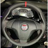 Dikişli Direksiyon Kılıfı Noktalı / Siyah Deri Kırmızı Yüzük Kırmızı Dikişli F.iat Linea İçin
